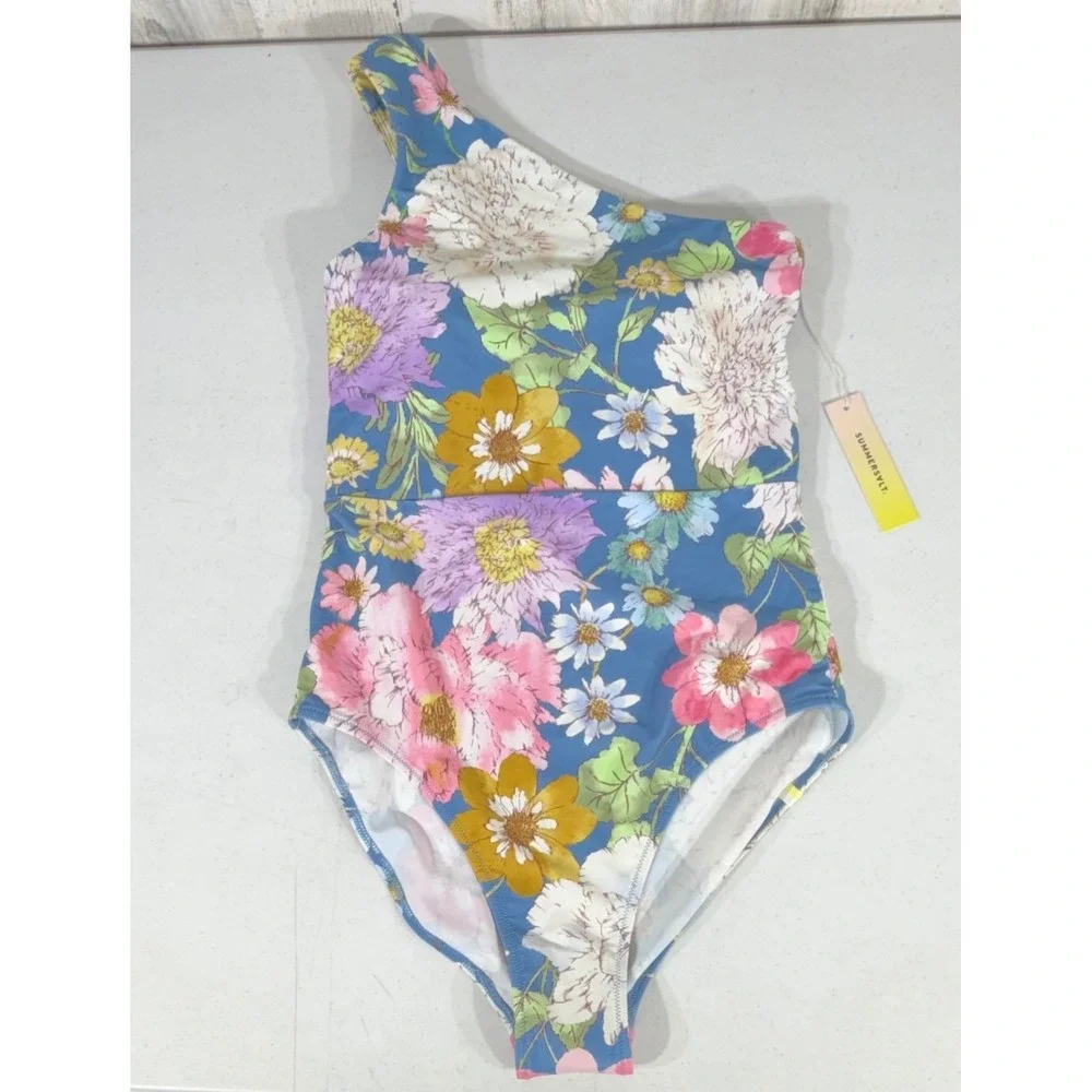 summersalt Blue Floral One-Shoulder One-Piece Swimsuit - Picture 1 of 6